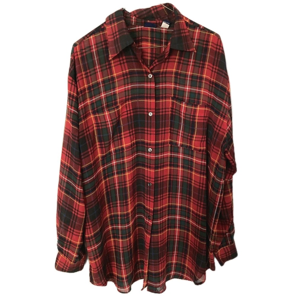 Gap Shirt Womens L Red Plaid Flannel Lightweight Button Front Casual Pocket Fall